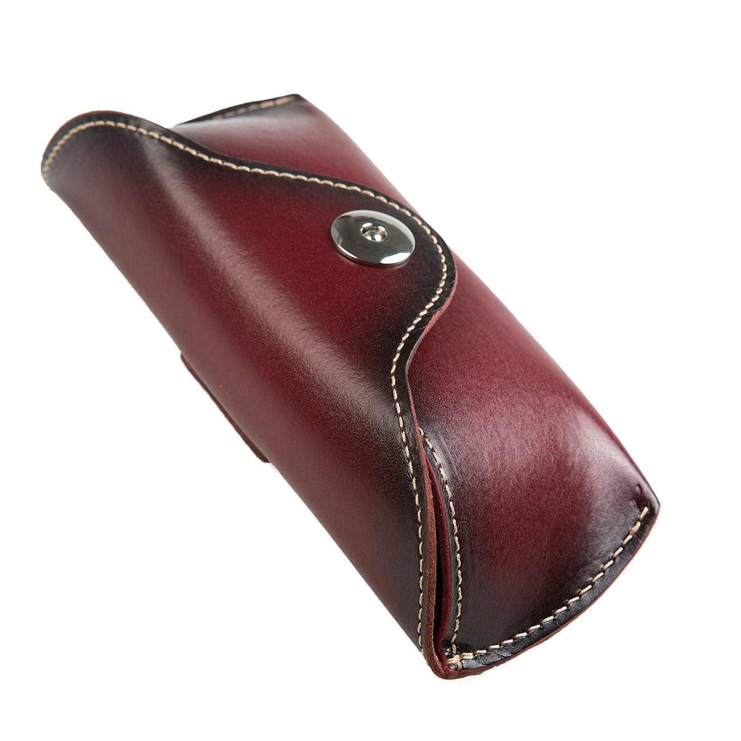ZLYC Unisex Semi Hard Genuine Leather Eyeglass Case With Belt Loop for Prescription Eyeglasses & Standard Sized Sunglasses (Dark Red)
