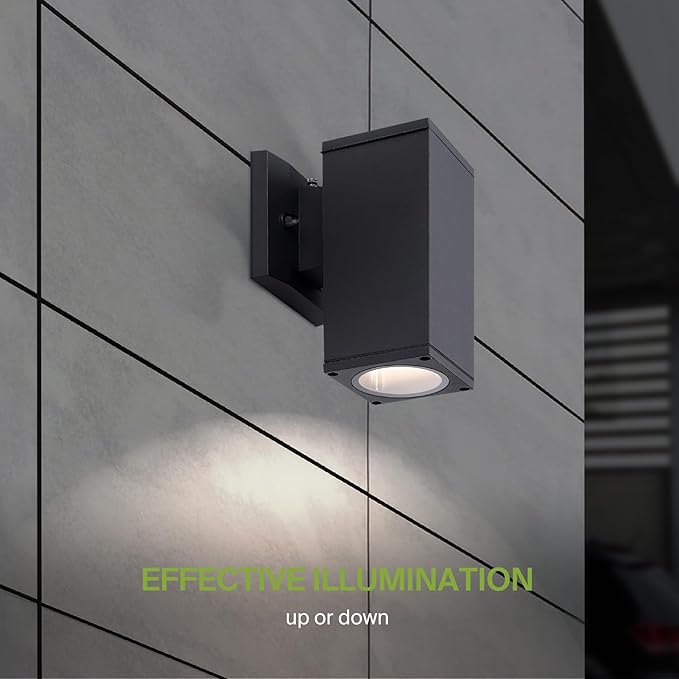 ASD 1 Light Square Dusk to Dawn Outdoor Wall Light Fixture | 60W E26 Socket 120V ETL Cylinder Up Down Lights | LED/CFL/Incandescent Bulb Exterior Wall Sconce | Front Door, Porch, Patio | Black, 6 Pack