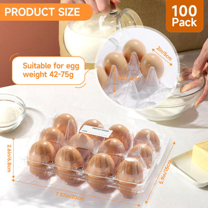 DecarDamai 100 Pack 3x4 Plastic Egg Cartons Cheap Bulk 12 Count Clear, Reusable & Sturdy Design Eggs Carton Bulk Perfect for Family, Farm, Markets, Display (Egg Storage Containers)