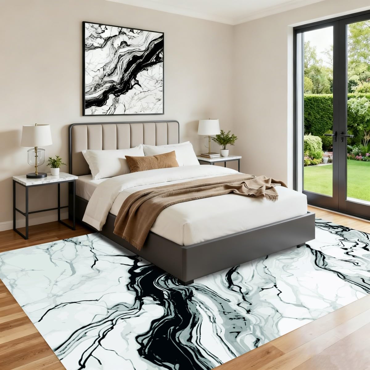 5x7 Modern Abstract Marble Pattern Liquid Style Rugs for Bedroom Living Dining Room Hallway Nursery Home Office Dorm Black White Light Teal Area Rug Machine Washable Durable Pet Friendly Carpet