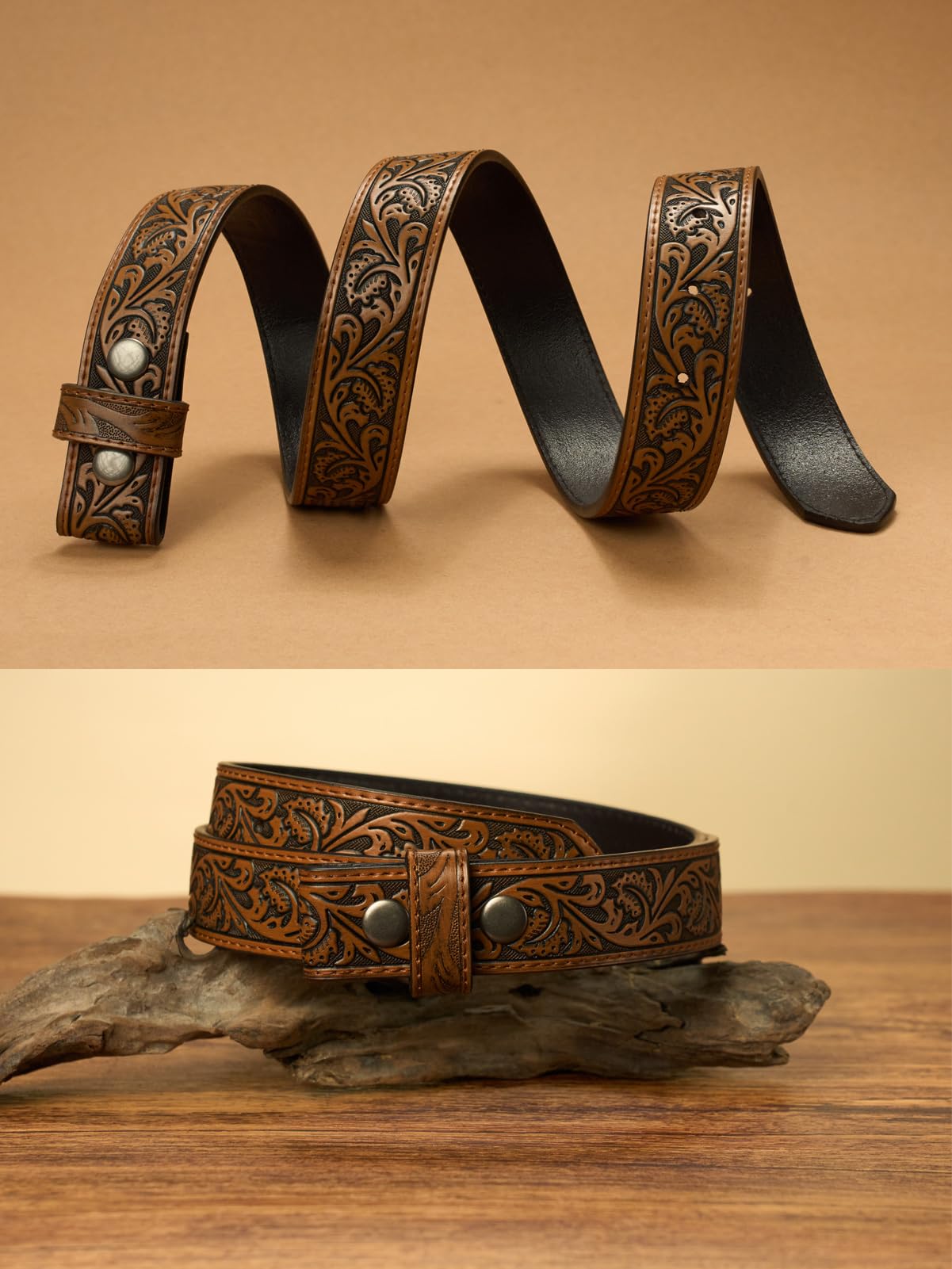 Kids Boys Western Belt Cowboy Leather Belt-Girls Adjustable Embossed Leather Belt Strap for Jeans Gift (Brown, 33.5" fit waist 27"-30.5")