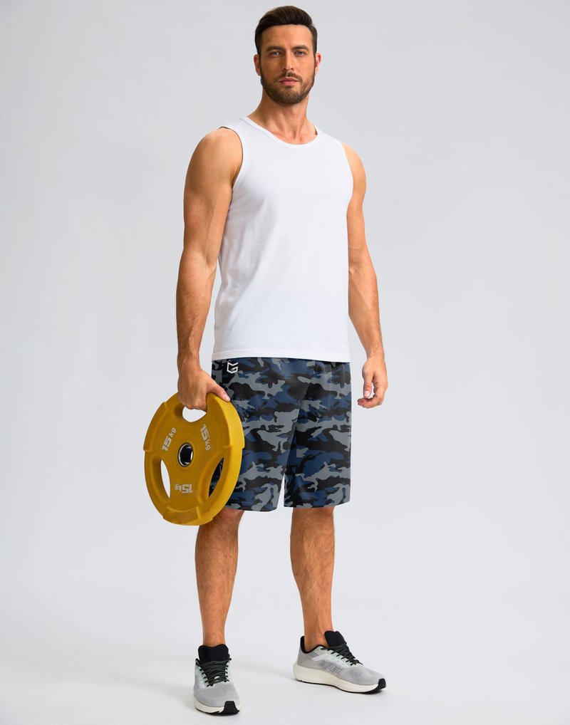 G Gradual Men's Athletic Shorts with Pockets 9" / 11" Long Basketball Shorts Lightweight Quick Dry Gym Workout Shorts for Men(Blue Camo,4XL)