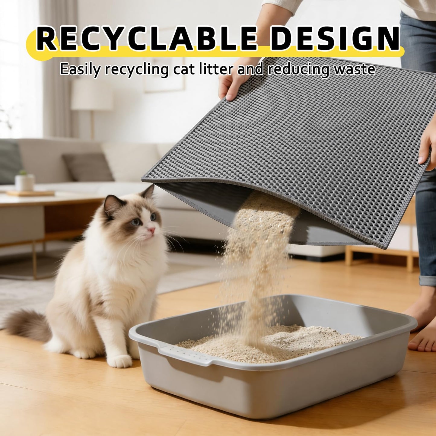 Kaxionage Cat Litter Mat, 30"X24" Large Double Layer Litter Trapping Mat, Waterproof/Urineproof, Easy to Clean Kitty Litter Mats for Floor, Scatter Control (Grey-1Pack)