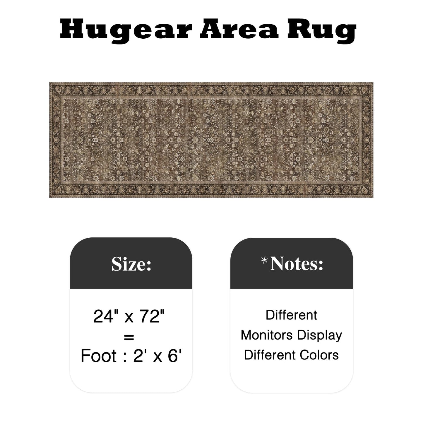 HUGEAR 2x6 Runner Rug Machine Washable Brown Hallway Area Rugs Indoor Accent Rugs Floral Low Pile Carpet Distressed Throw Rug Bedroom Living Room Office Dining Kitchen Laundry Non Slip