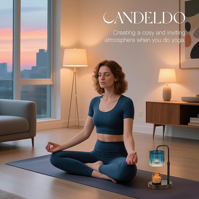 Candeldo Candle Warmer Lamp with Timer: Navy Blue Candle Warming Lamp with 2 Bulbs Height Adjustable Wax Melt Dimmable Bedroom Decor for Women