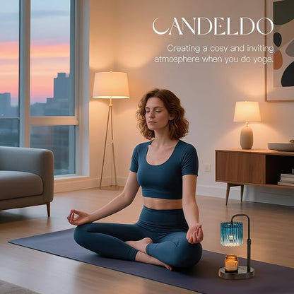 Candeldo Candle Warmer Lamp with Timer: Navy Blue Candle Warming Lamp with 2 Bulbs Height Adjustable Wax Melt Dimmable Bedroom Decor for Women