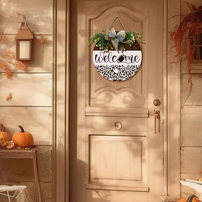 Welcome Football Front Door Sign Spring Summer Wooden Hanging Signs with Wreath And Bow Rustic Seasonal Football Game Sports Round Door Signs for Farmhouse Home Family Wall Decorations 12 X 12 Inches