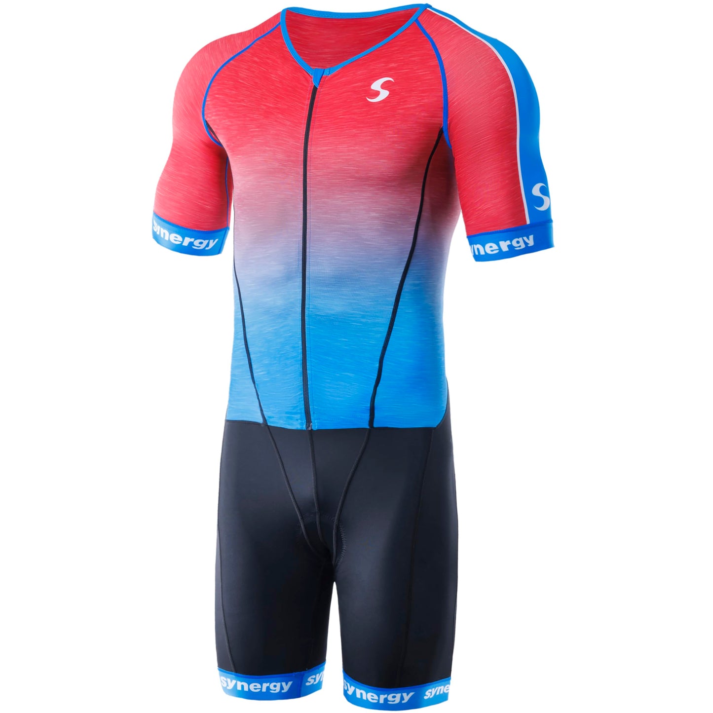 Synergy Cycling Skinsuit - Men's Pro Short Sleeve Tri Suit (Scarlet/Blue, XX-Large)