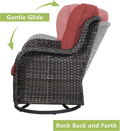 Rilyson Wicker Patio Furniture Set - 7 Piece Rattan Outdoor Sectional Conversation Sets with 2 Rocking Swivel Chairs,2 Ottomans,1 Sofa,1 Loveseat and 1 Coffee Table for Porch Deck Garden(Brown/Red)