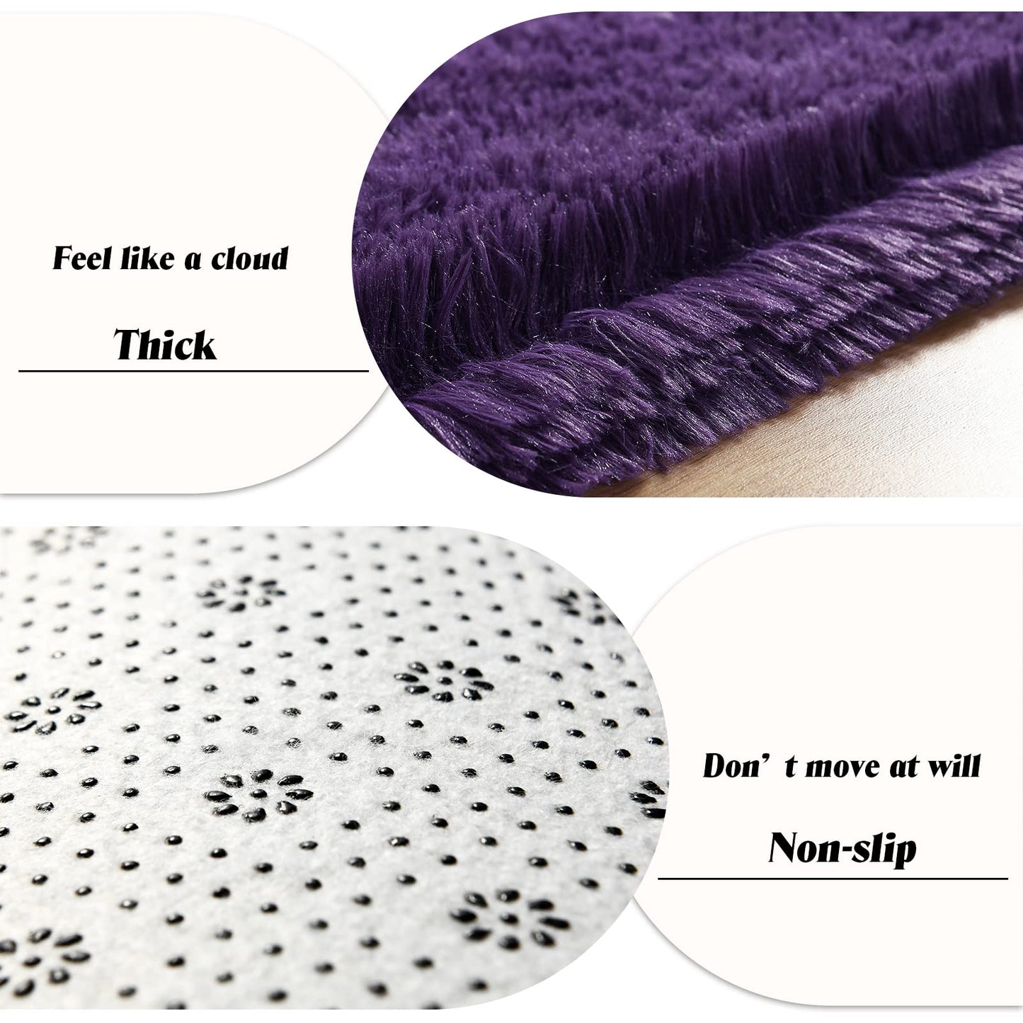 Rtizon Shag Area Rug for Bedroom, 8x10 Feet Fluffy Rugs for Living Room, Plush Carpet with Non-Slip Bottom for Office Girls Boy's Bed Bedside Nursery Room, Dark Purple