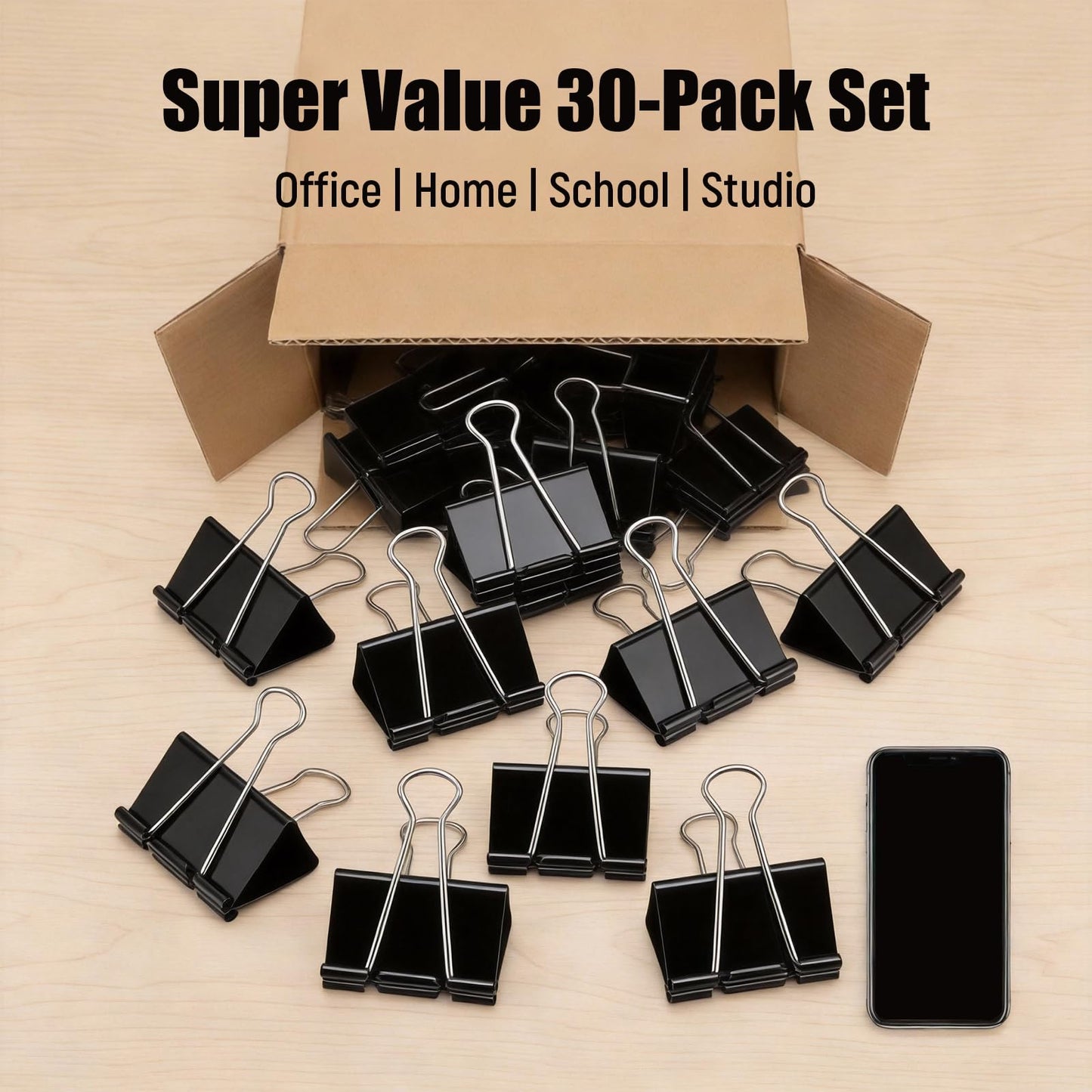 3 Inch Extra Large Jumbo Binder Clips (30 Pack)– Sturdy Black Metal Paper Clamps, Bulldog Clips for Office, Home & Classroom, Tempered Steel with 1.5" Capacity for Documents, Files, Craft Boards