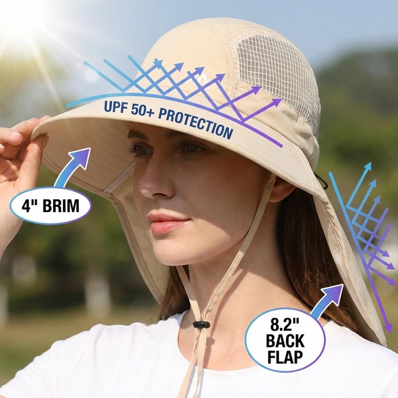 Womens UV Sun Protection Fishing Hat Foldable Waterproof Hiking Hat Women Neck Flap Wide Brim Gardening Hat with Ponytail Hole for Women Pink