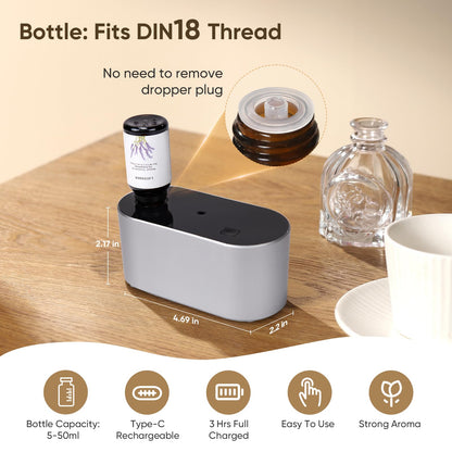 Waterless Diffuser for Home Essential Oil Diffuser, Aromatherapy Diffuser, Portable Scent Diffusers, 3 Mist Modes, Cycle Start for Bedroom, Office Studio 160-350 sq. ft Black