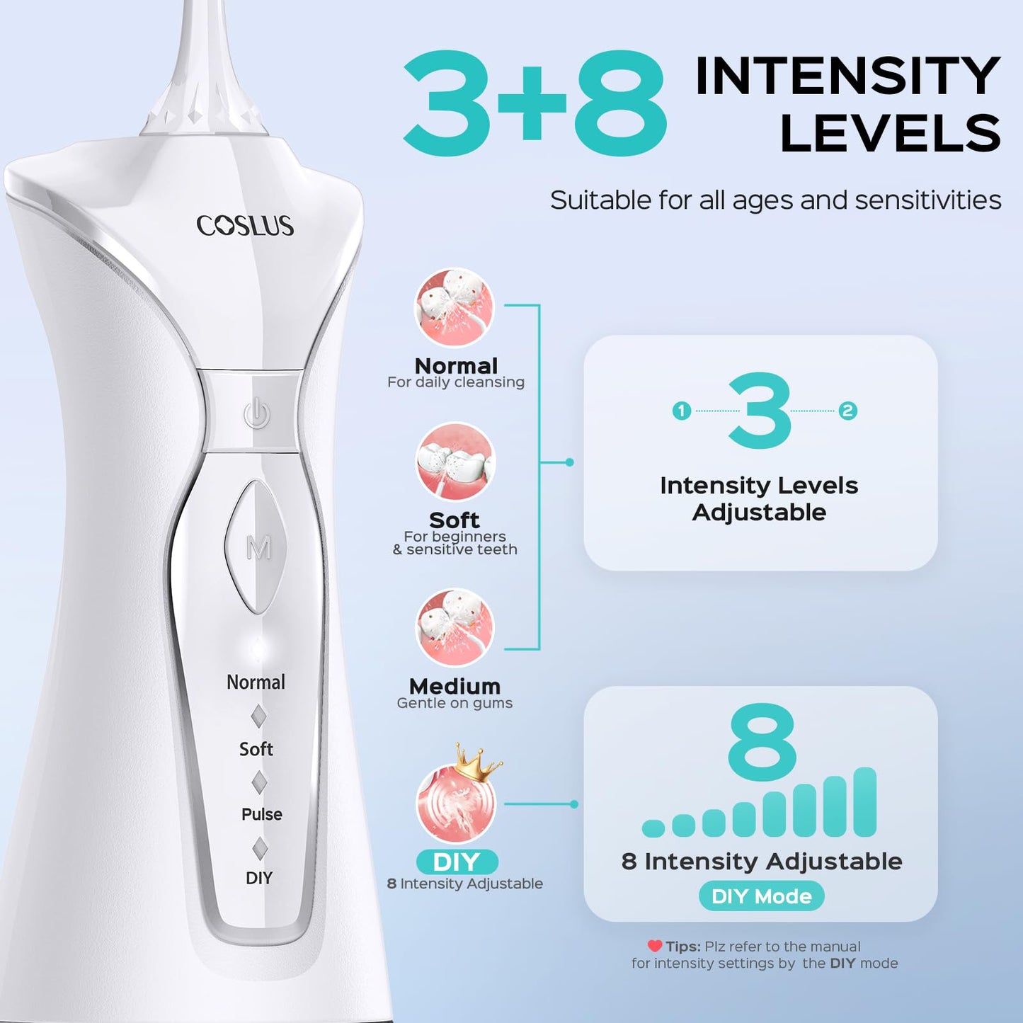 COSLUS Water Dental Flosser Pick for Teeth: 4 Modes Cordless Portable 300ML Larger Tank Water Teeth Cleaner IPX7 Waterproof Flossing Cleaning Picks for Home Travel Black C30(FC5360)