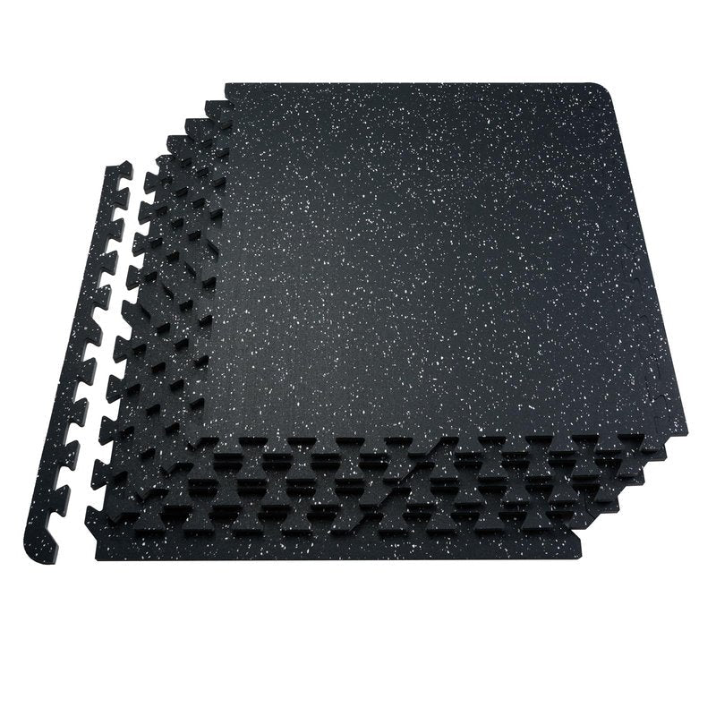 VEVOR 0.56Inch 48sq.ft 12 Tiles Gym Flooring for Home Gym, Rubber Top with High Density EVA Foam, 25 x 25In Gym Floor Exercise Equipment Mats, Interlocking Gym Mats, Puzzle Workout Mats, Black & White