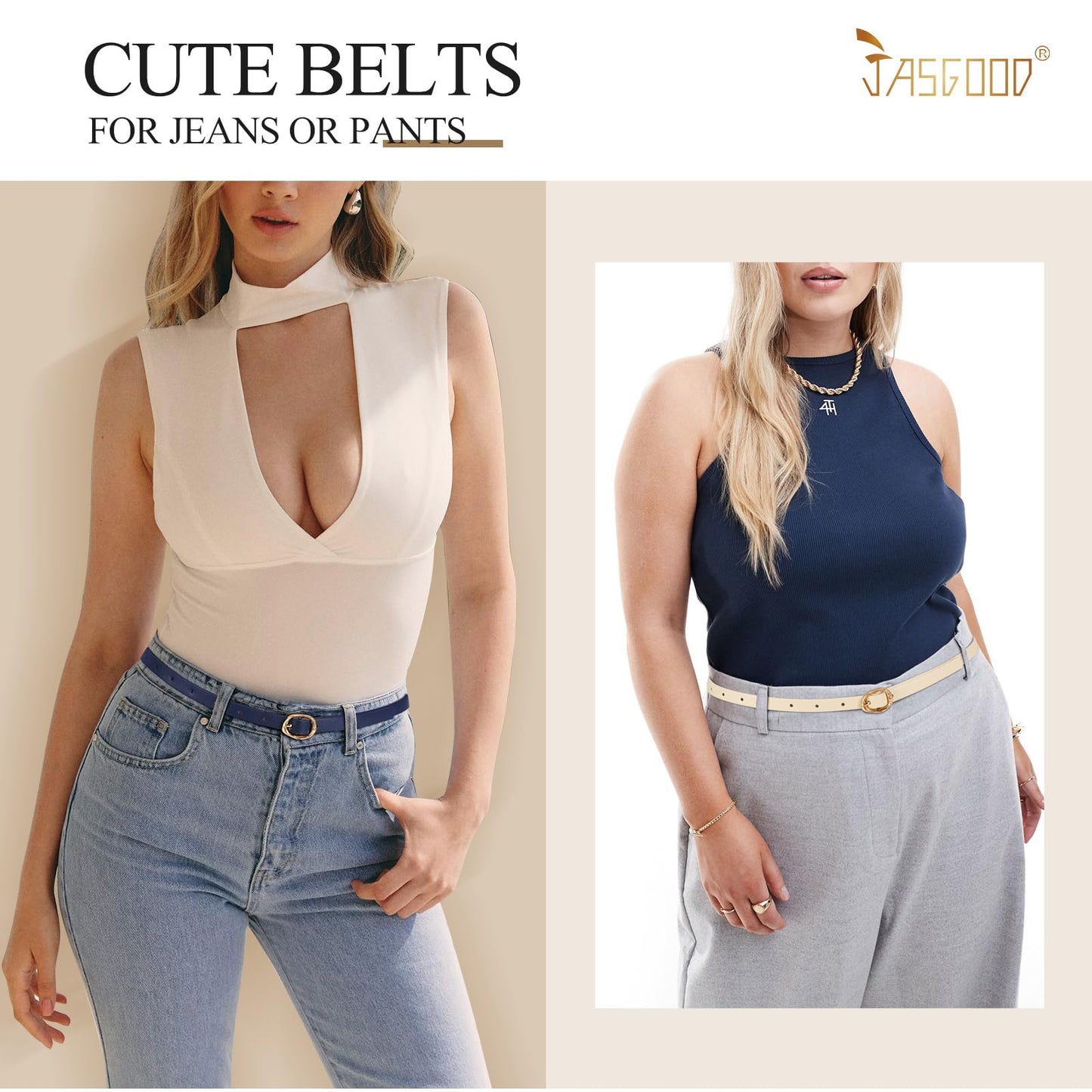 JASGOOD 4 Pack Women Skinny Leather Belts Slim Thin Belt for Dresses Jeans Pants Ladies Small Waist Belt