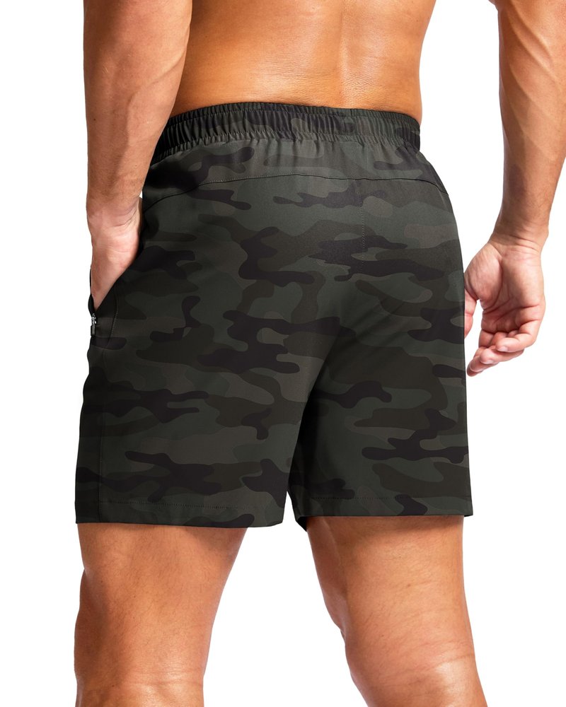 G Gradual Men's Athletic Running Shorts with Zipper Pockets Quick Dry 7"/ 5"/ 9" Workout Gym Shorts for Basketball Hiking(Green Camo,5L)
