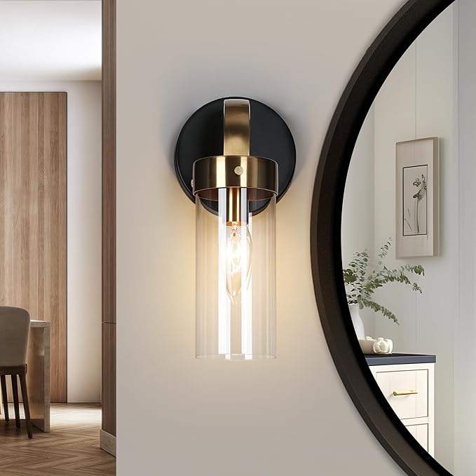 KSANA Wall Sconces, Black and Gold Wall Lights for Bedroom, Modern Glass Bathroom Wall Lamps for Living Room, Hallway
