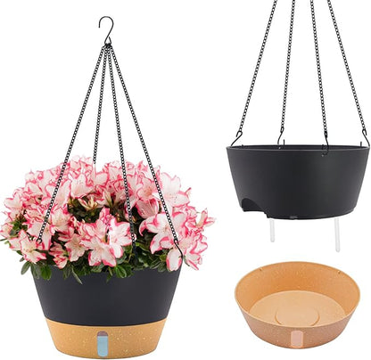 ZMTECH 12 Inch Large Hanging Planters for Outdoor Plants, 2 Pack Self Watering Hanging Planter with Visual Reservoir, Hanging Baskets for Plants Indoor with Drainage Hole and Plant Hanger(Gray)