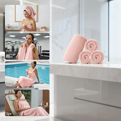 REDKISS 4 Pack Pink Bath Towels, 35 x 70 in Extra Large Coral Fleece Bath Towel