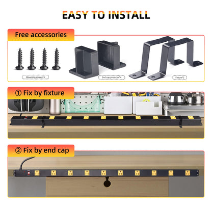 10 Outlet Long Power Strip Surge Protector, Heavy Duty Industrial Metal Power Strip 6 Feet, Wall Mountable, for Work Bench, Shop, Garage, Black (1000 Joules)