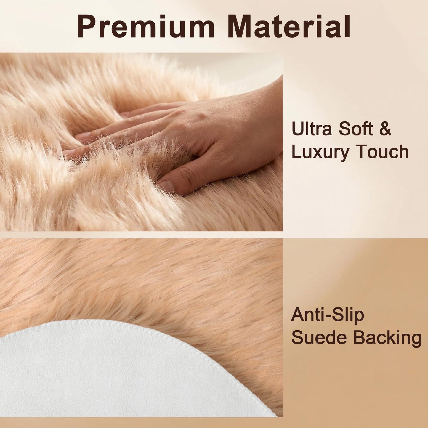 duduta Beige Faux Sheepskin Throw Rug 2x3 ft, Small Fluffy Shag Fur Rug for Bedroom Kids Room Dorm Decor Chair Covers Non Slip