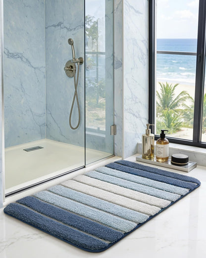 DEXI Bath Mats for Bathroom, 24x36 Absorbent Microfiber Bath Mat Quick Dry, Washable Bathroom Rugs with Non Slip Backing for Shower Floor, Sink, Tub, Blue