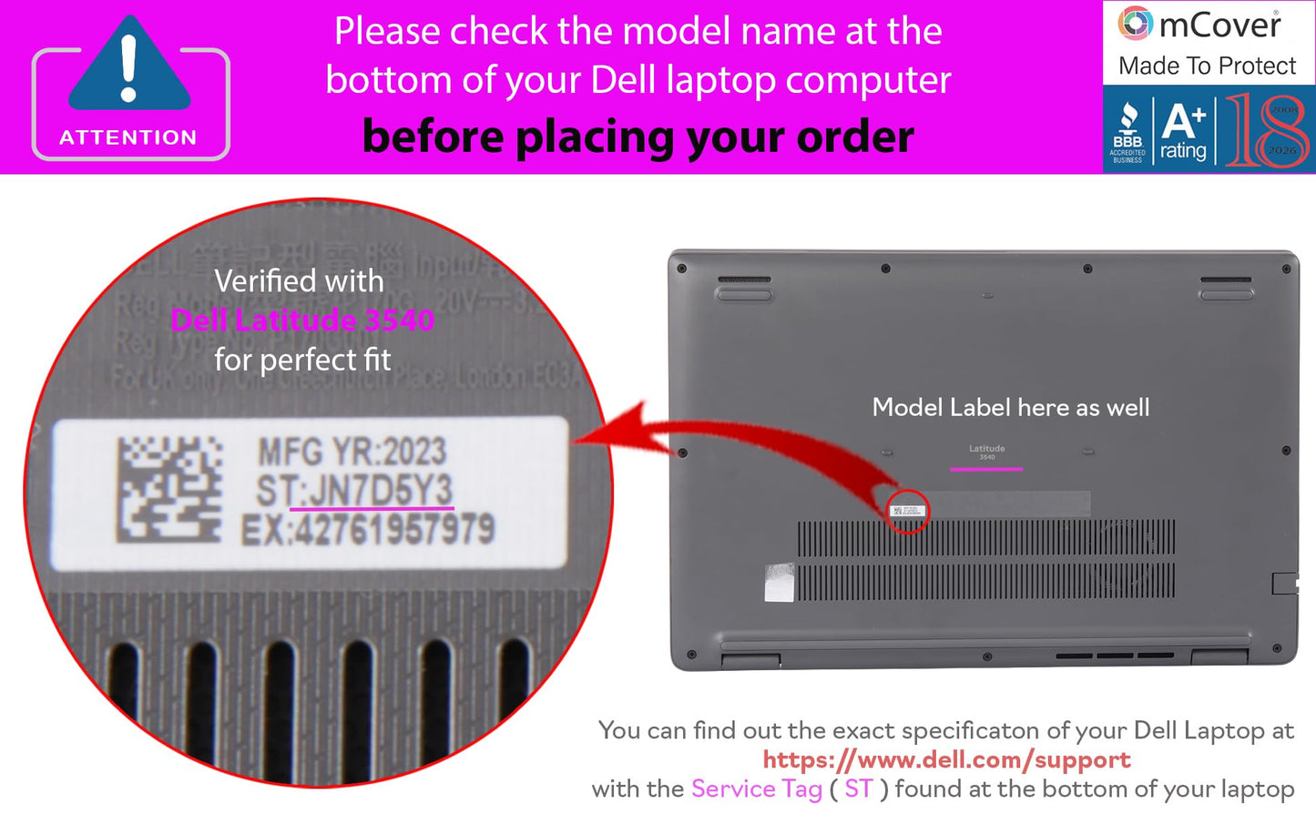 mCover Case Compatible ONLY with 2023-2024 15.6" Dell Latitude 3540/3550 Series Laptop Computer (NOT Fitting Any Other Dell Models) - Pink