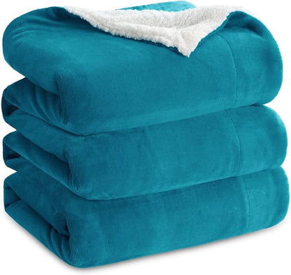 Bedsure GentleSoft Sherpa Fleece Blankets King Size for Bed - Thick and Warm, Soft Fuzzy Plush King Blanket for Winter, Teal, 108x90 Inches