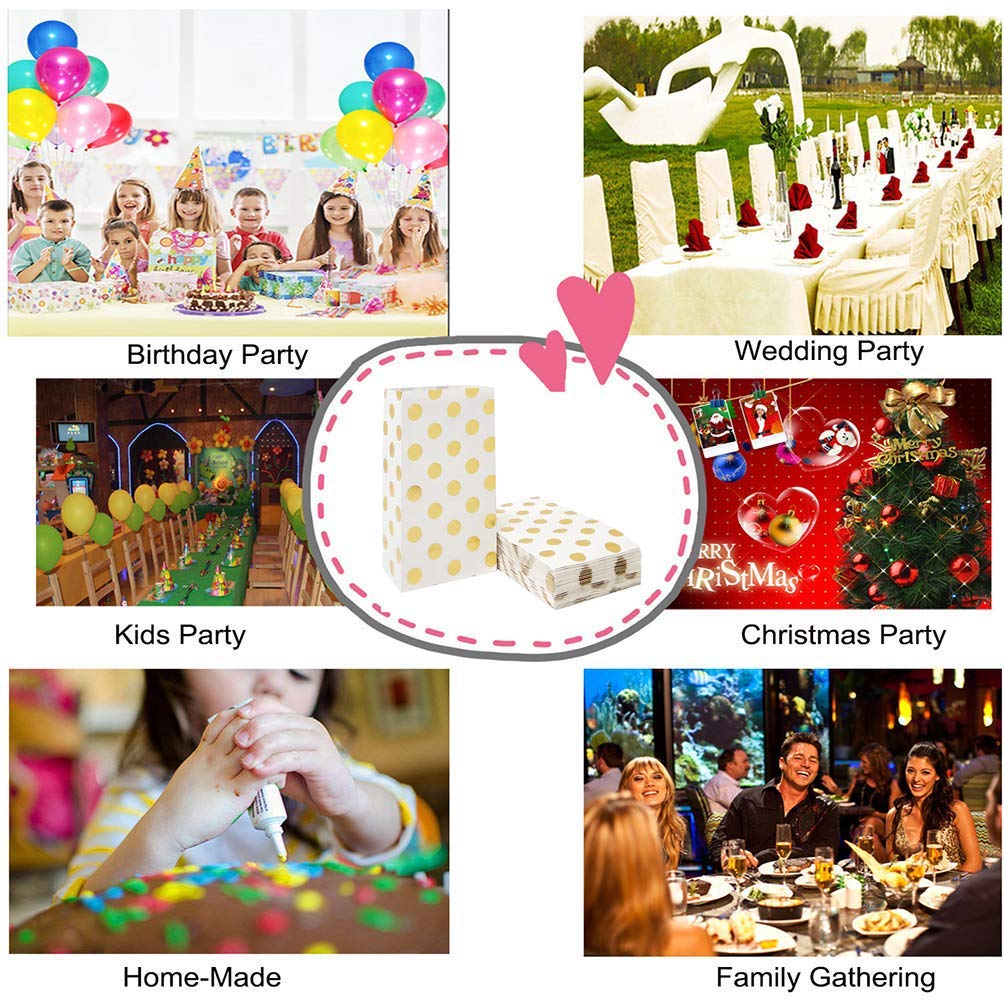 ADIDO EVA 100 PCS Gold Polka Dot Paper Bags Small Paper Party Treat Bags (5.1 x 3.1 x 9.4 Inch)