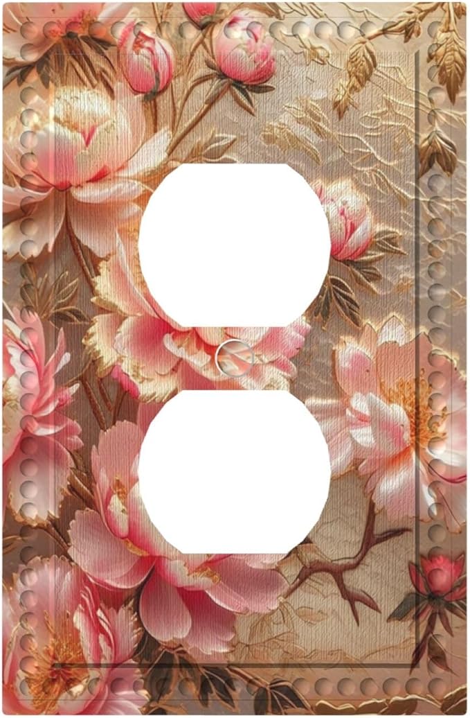 Pink Blooming Flowers Peonies Floral Light Switch Cover 1 Gang Outlet Plate Single Duplex Wall Plate Covers Decorative Switchplate Electrical Faceplate for Farmhouse Living Decor