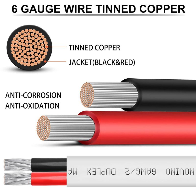 6 Gauge Marine Wire,6 AWG Duplex Marine Grade Wire,40ft Tinned Copper Oxygen-Free Insulated Red& Black Marine Electrical Cable for Boat/Automotive/RV/Camper/Trailer