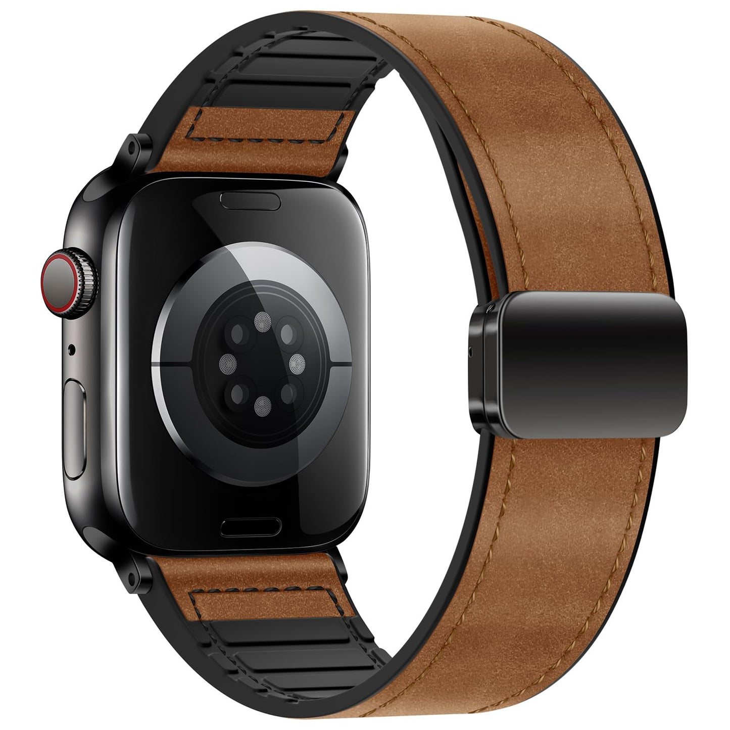 Qimela Magnetic Leather Strap Compatible with Apple Watch Band 38mm 40mm 41mm 42mm 44mm 45mm 46mm 49mm for Men Women,Top Grain Genuine Leather Wristband for iWatch Series 10 9 8 7 6 5 4 3 Ultra 2 1 SE