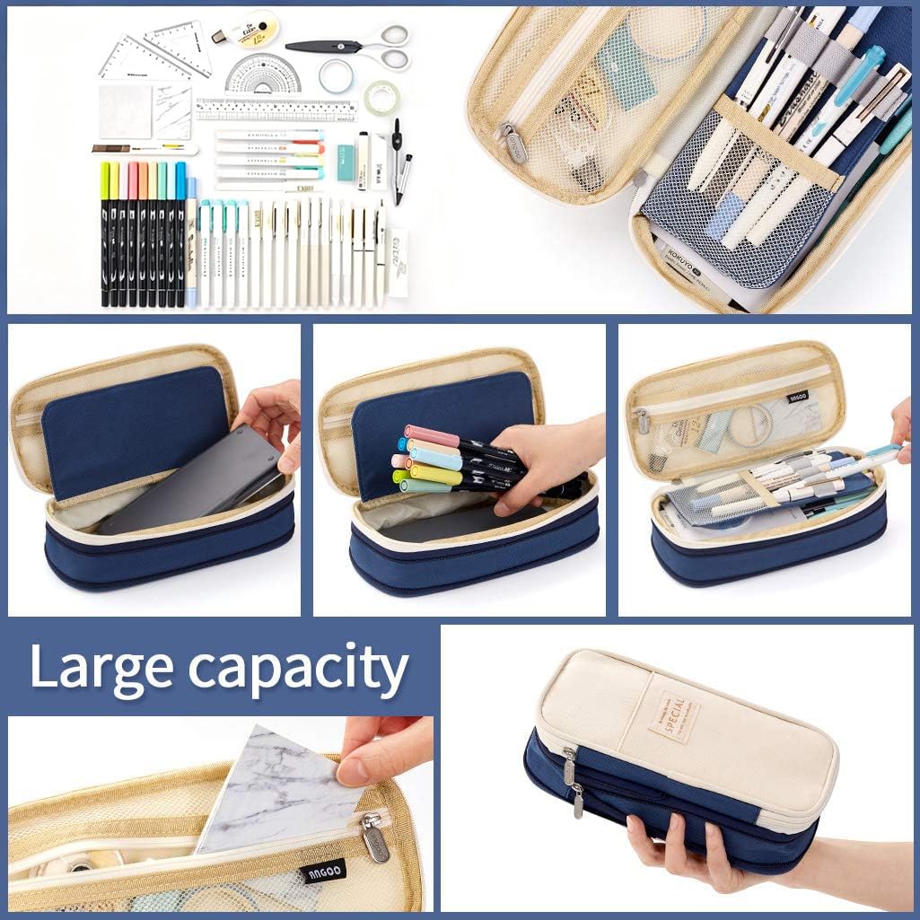 EASTHILL Big Capacity Pencil Pen Case Office College School Large Storage High Capacity Bag Pouch Holder Box Organizer Blue
