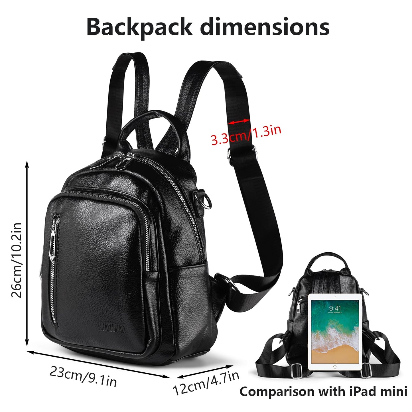 HUAZHIMAO Small Backpack Purse for Women Mini Backpacks PU Leather Women's Versatile 3 in 1 Fashion Handbag Travel Daypacks (Black)
