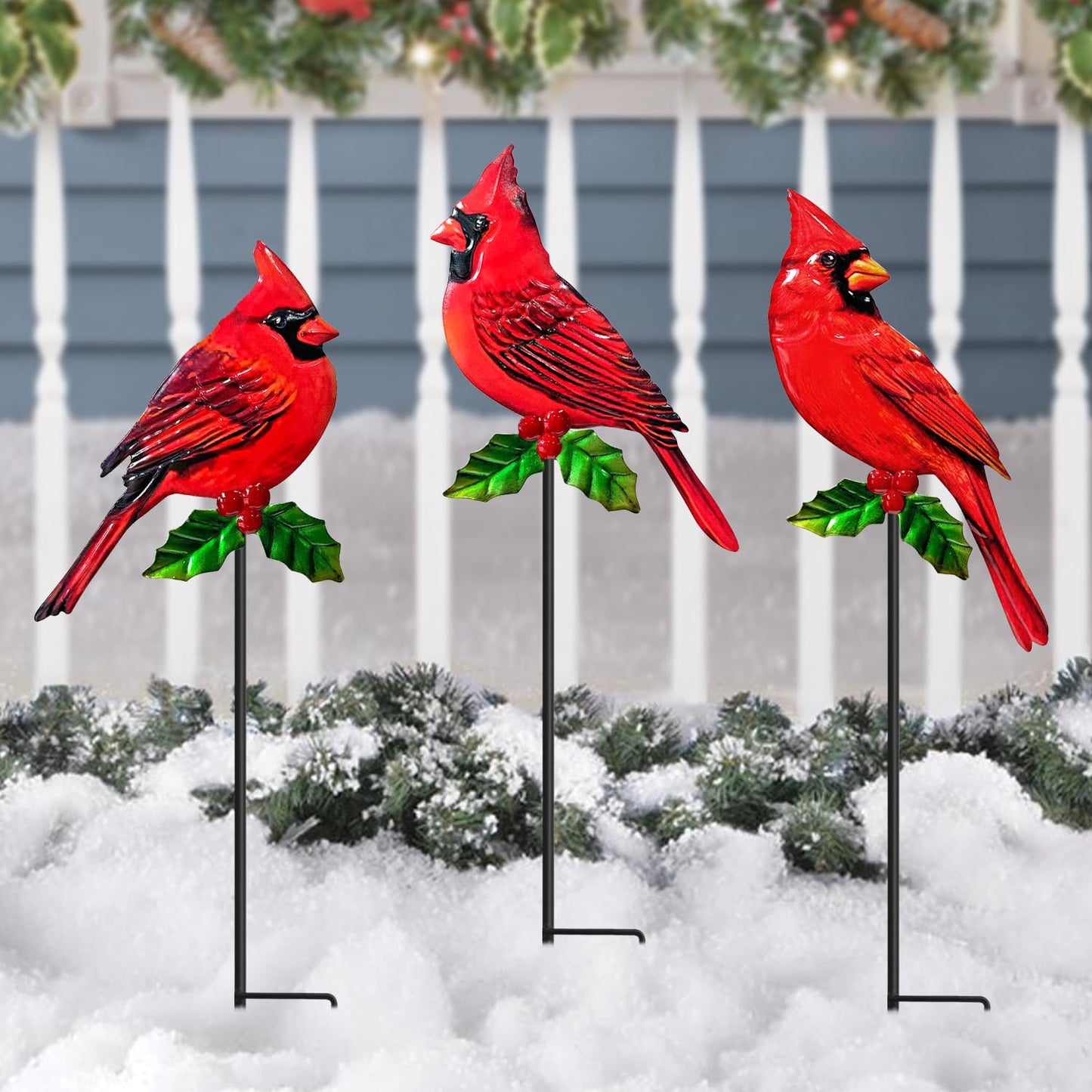 WAIU Metal Cardinal Garden Stakes 3 Pack Outdoor Yard Art, Outside Decorations for Yard,Garden Decorations