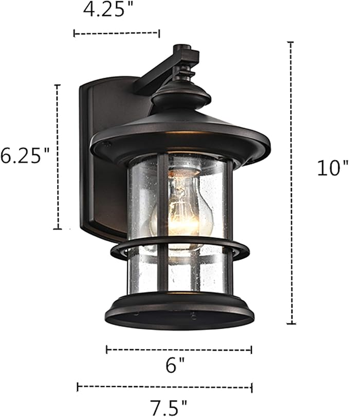 MICSIU Oil Rubbed Bronze Outdoor Light Fixture Wall Mount, Clear Seedy Glass Exterior Wall Mounted Light Fixture, 10" Exterior Lights for House, Front Porch, Patio, Backyard