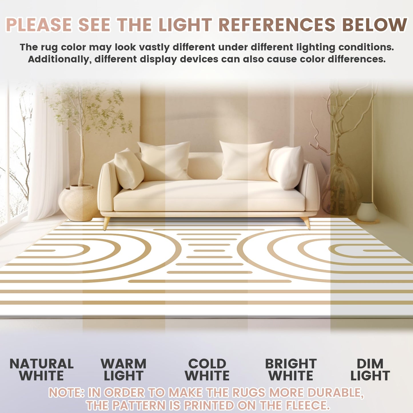 Washable 5x7 Modern Area Rug for Living Room, Tan White Minimalist Artistic Abstract Large Rug, Ultra Thin Low Pile Lightweight Soft Indoor Floor Carpet with Nonslip Backing for Bedroom Kids Play Room