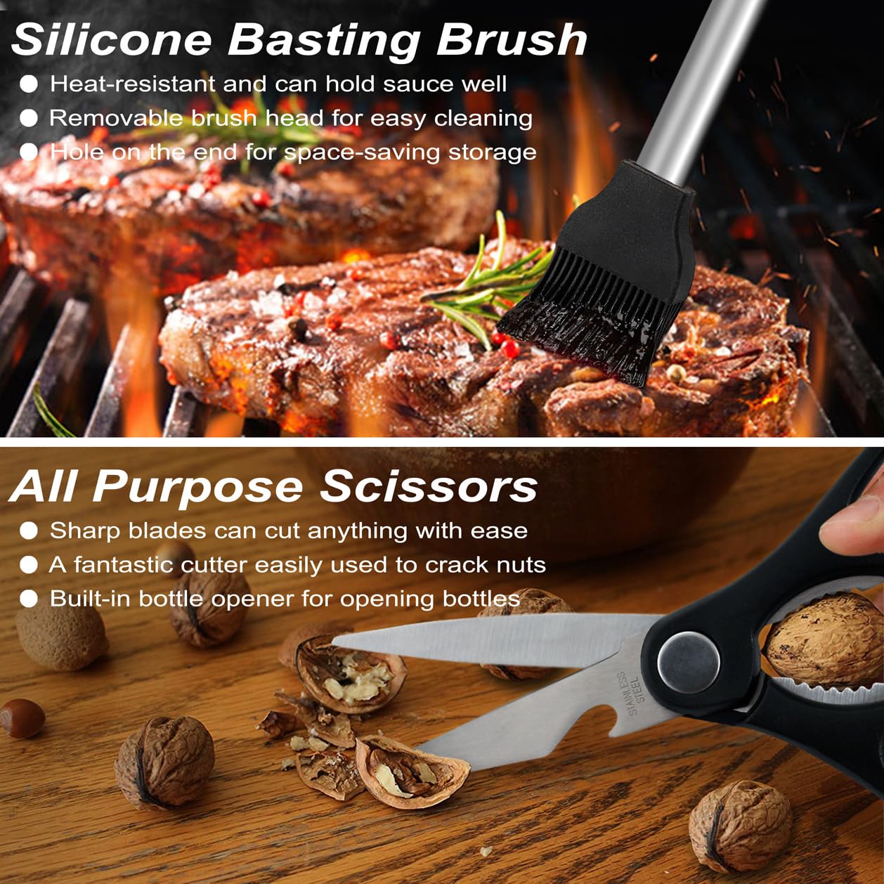 POLIGO 29 PCS BBQ Grill Accessories Stainless Steel BBQ Tools Grilling Tools Set with Storage Bag for Fathers Day Dads Birthday Presents - Camping Grill Utensils Set Ideal Grilling Gift for Men Silver