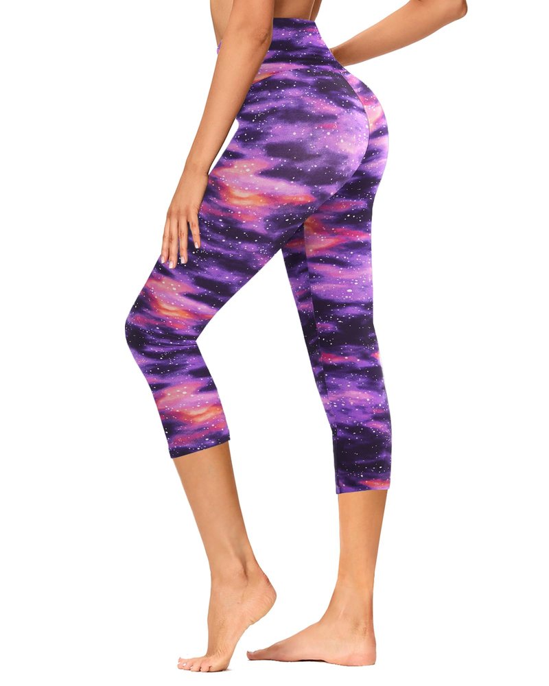 GAYHAY High Waisted Capri Leggings for Women - Soft Yoga Pants for Running Cycling Workout Purple Nebula