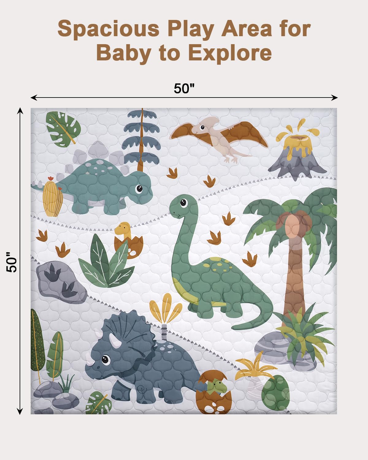 Miloey 2-in-1 Baby Play Mat Indoor & Outdoor, 50x50in Thick Foam Playpen Mat with Waterproof Removable Cover, Non-Slip Soft Crawling Floor Mat for Infants, Toddlers, Travel, Picnic & Camping, Dinosaur