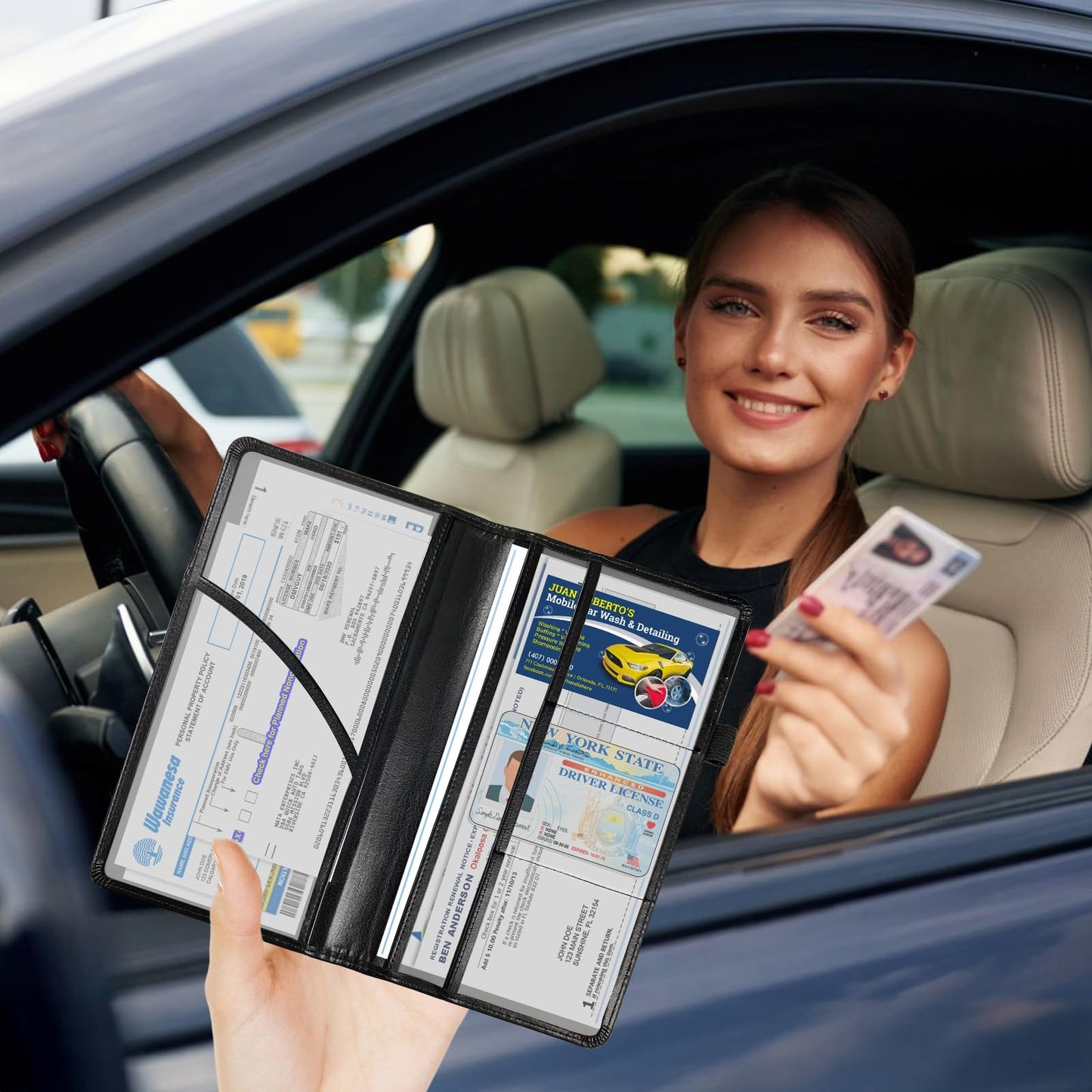 Tudguiloae Car Registration and Insurance Card Holder, Trunk Document Holder Organizer, Essential Vehicle Glove Box Organizer Leather Wallet for Driver,Wolves Love