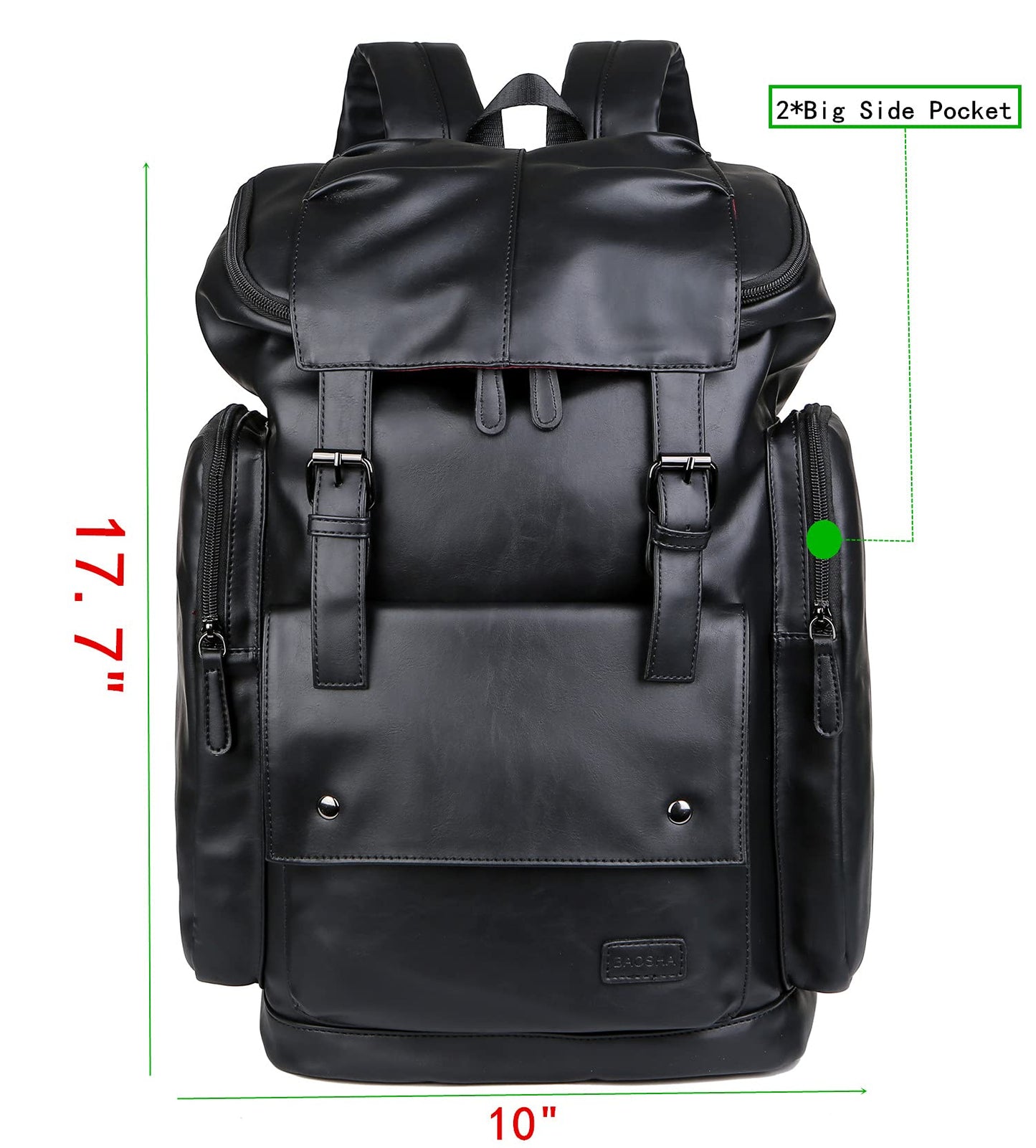 Baosha BP-16 PU Leather Casual Backpack 15.6inch Laptop Backpack Travel Backpack Hiking Comping Backpack Daypack Black