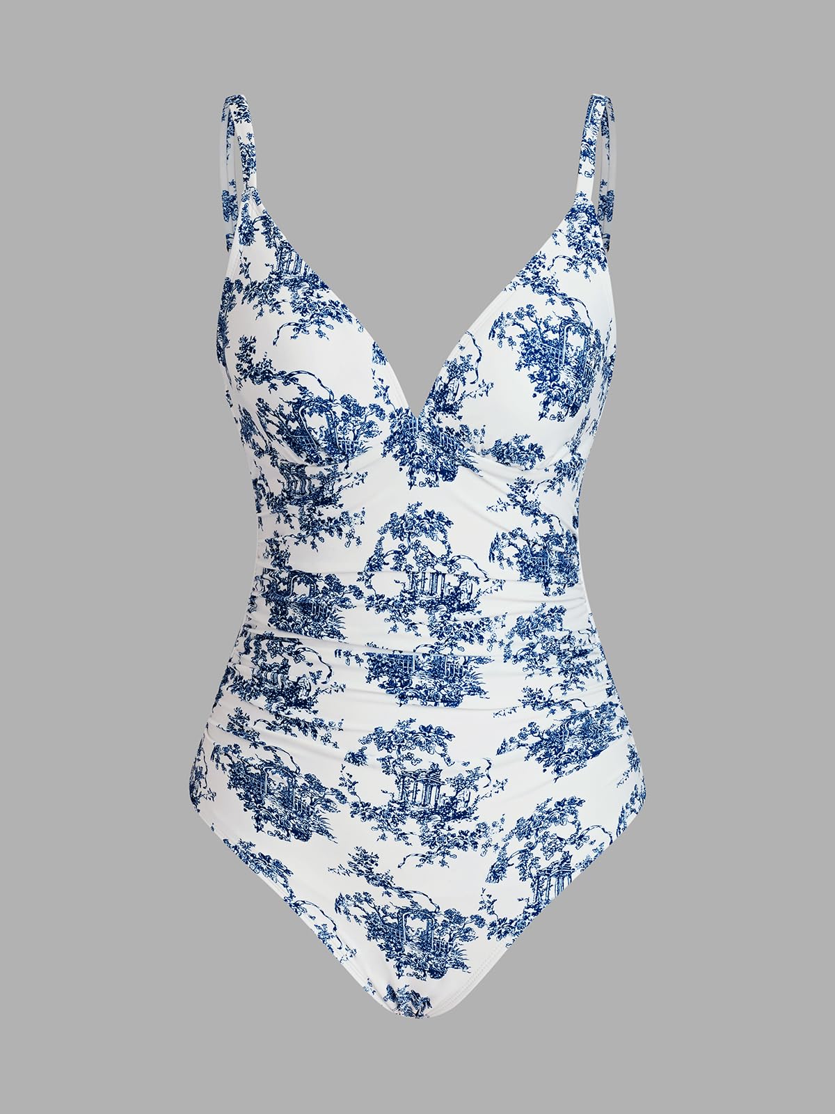 CUPSHE Women's One Piece Swimsuit Bathing Suit V Neck Ruched Adjustable Straps Spaghetti, XS