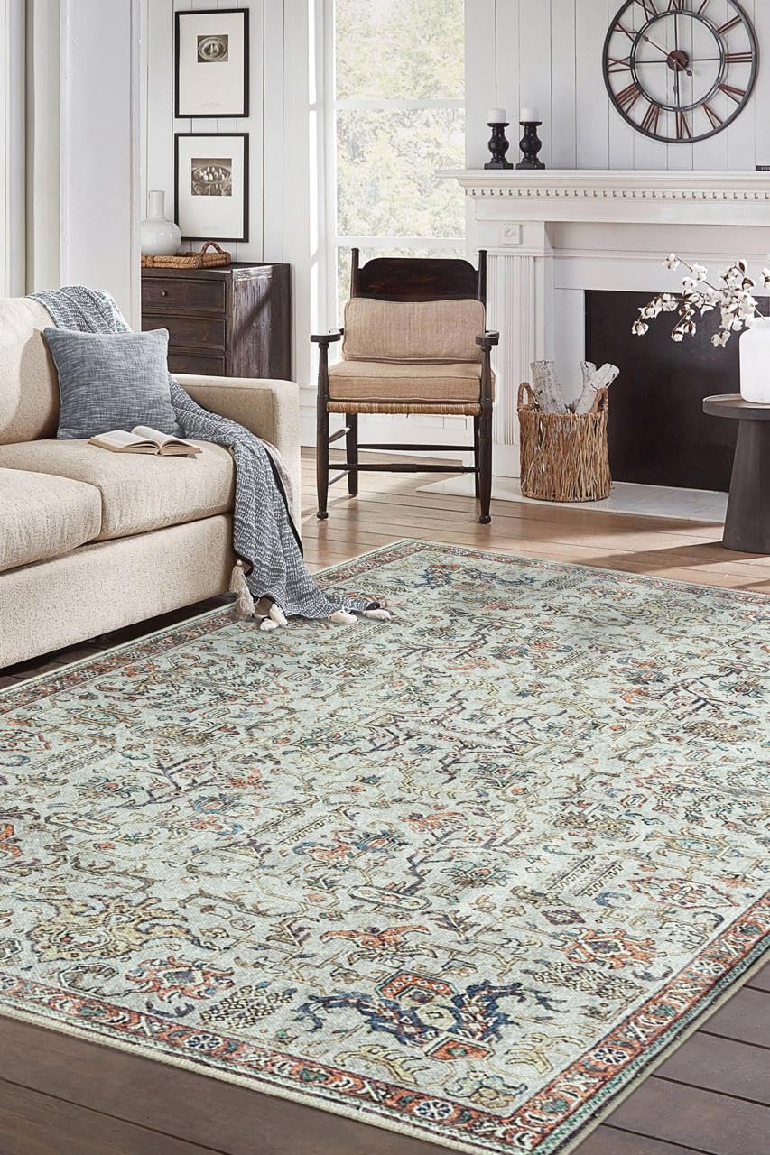 Keen Home Design 5x7 Rug - Machine Washable Area Rug with Non-Slip Backing, Ideal for Living Room, Dining Room, Bedroom - Vintage, Easy Clean, Durable, Low Pile Rug - (5' x 7')