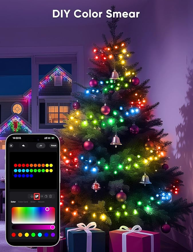 Ollny Smart Christmas Lights, 66FT 200 LEDs APP Control RGB Color Changing Christmas Tree Lights with Remote, Programmable DIY Musical Waterproof Decor Light with Timer for House Indoor Outdoor House