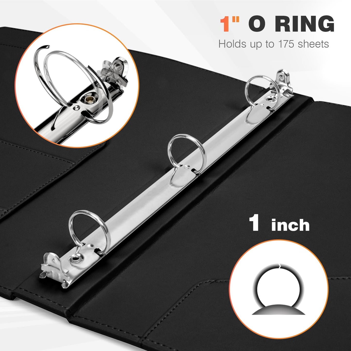 Eyrozill Professional Leather Binder Portfolio with Clipboard, Zipper Pouch, 5 Sheets Plastic Dividers，Leather 3 Ring Binder 8.5 x 11, 1-inch Round Rings, Professional Binder Organizer, Black