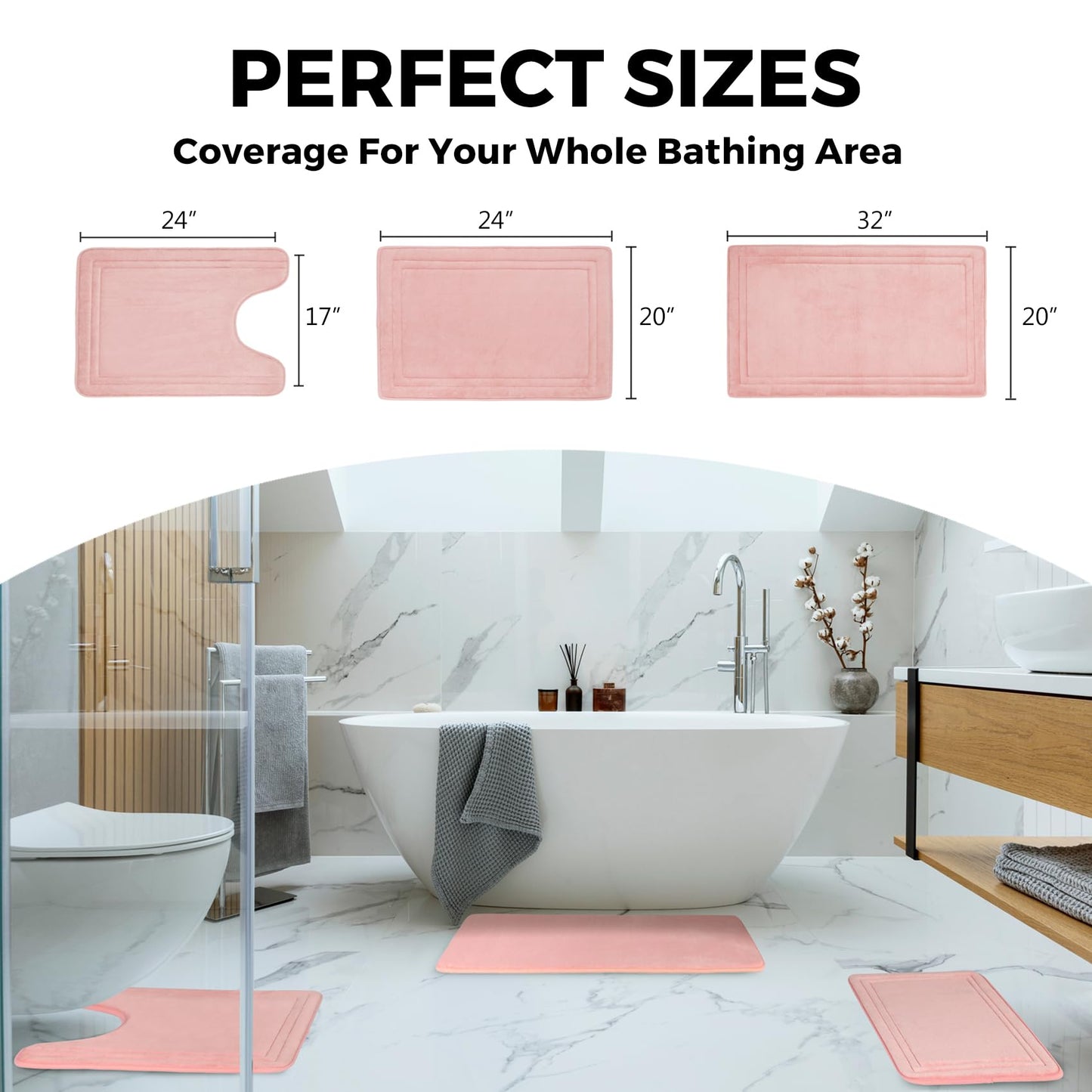 PAGGED Pink Bathroom Rug Set of 2 Memory Foam Bath Mat Set Non Slip Washable Floor Mats Soft Absorbent Plush Microfiber Shower Tub Bathrug Blsh