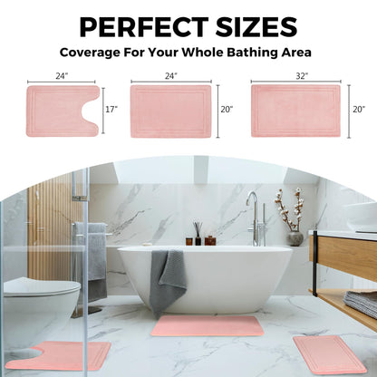 PAGGED Pink Bathroom Rug Set of 2 Memory Foam Bath Mat Set Non Slip Washable Floor Mats Soft Absorbent Plush Microfiber Shower Tub Bathrug Blsh
