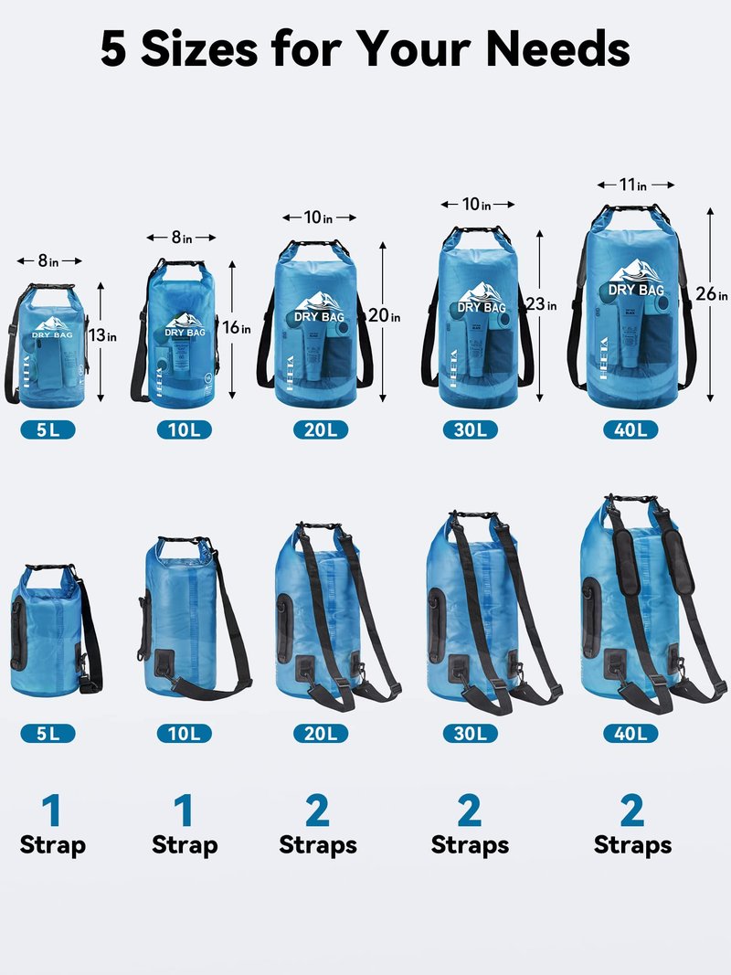HEETA Dry Bag Waterproof for Women Men, Roll Top Lightweight Dry Storage Bag Backpack with Phone Case for Travel Swimming Boating Kayaking Paddle Board Camping Beach Accessories (Blue, 30L)